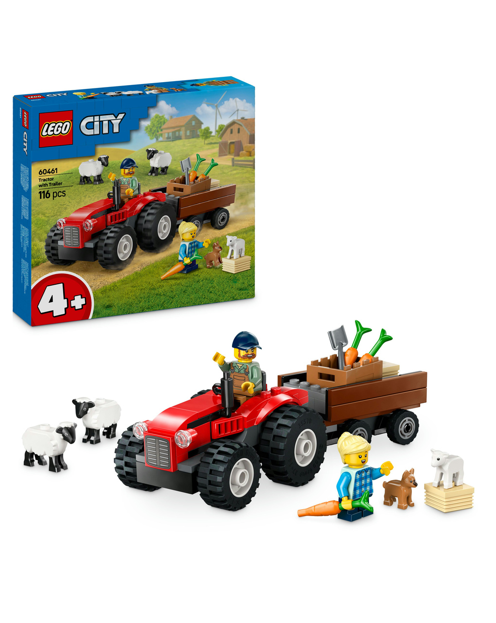Trattore agricolo rosso con rimorchio e pecore – 60461 – lego city