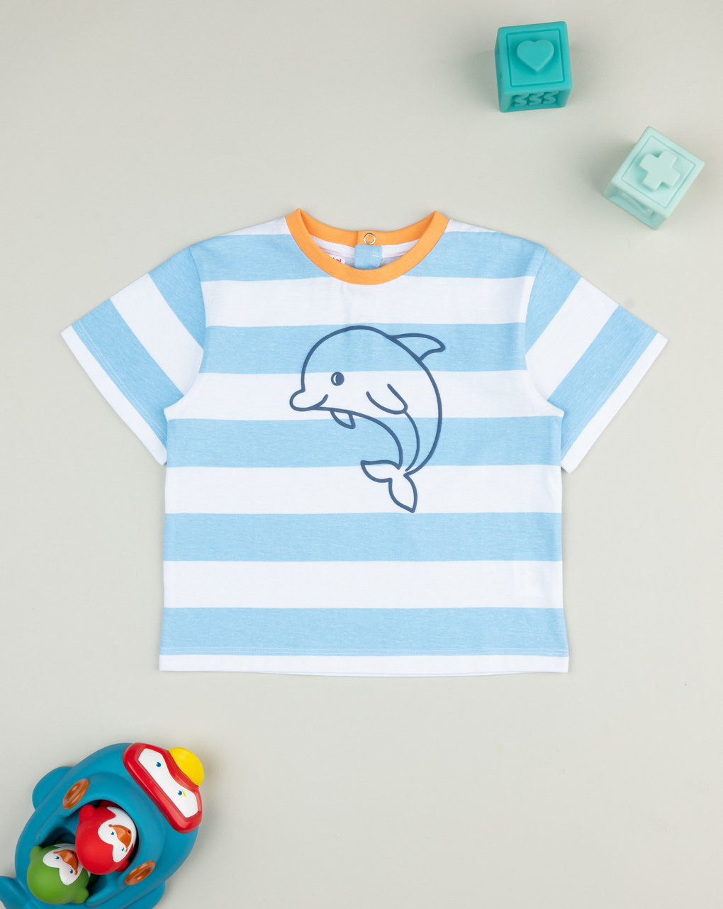T-shirt bimbo righe bianco/azzurro delfino