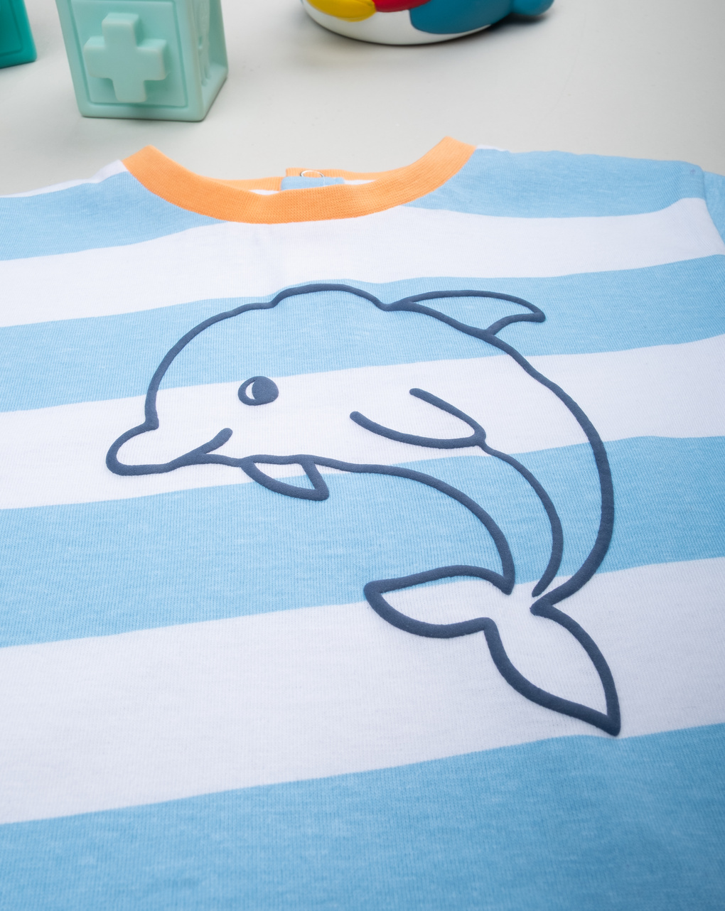 T-shirt bimbo righe bianco/azzurro delfino