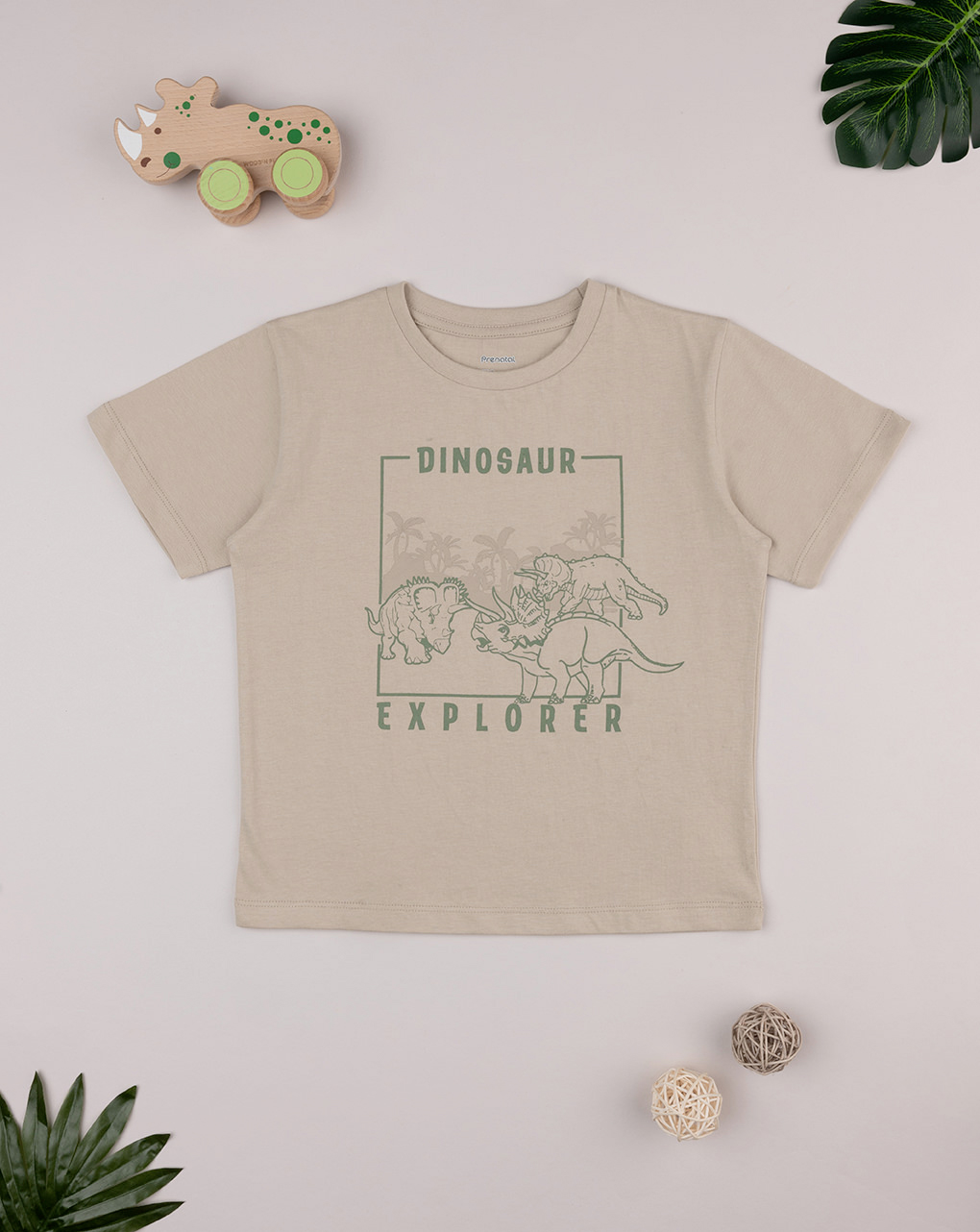 T-shirt bambino beige dinosauri