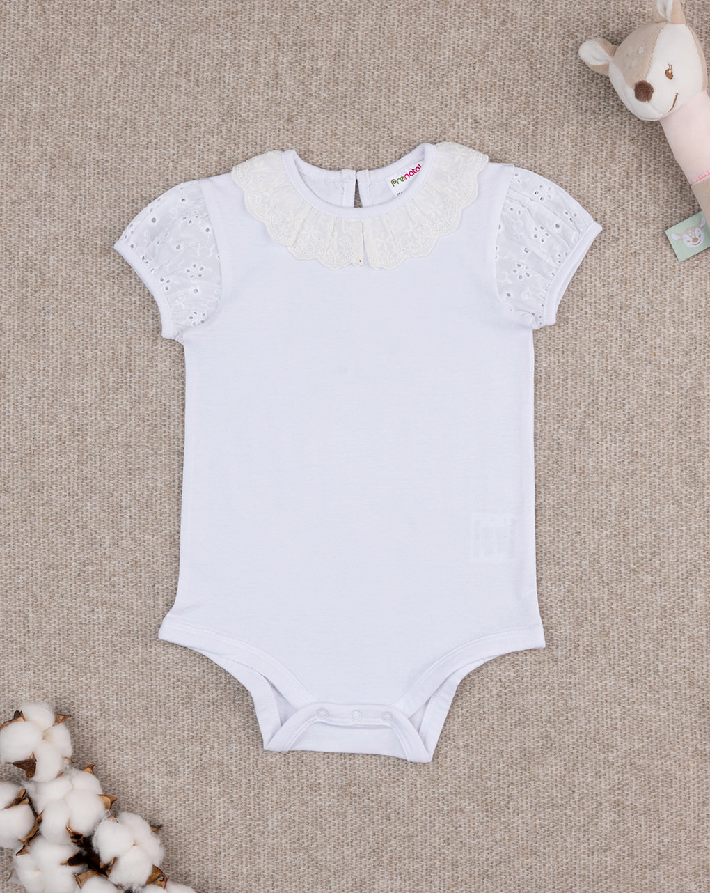 Body bimba bianco maniche sangallo