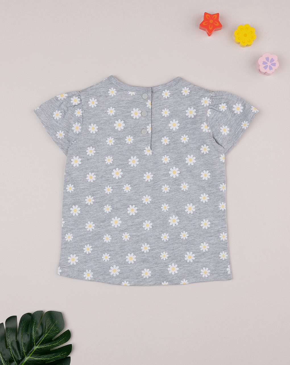 T-shirt bimba grigia margherite allover