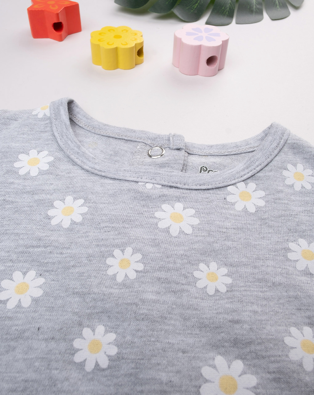 T-shirt bimba grigia margherite allover