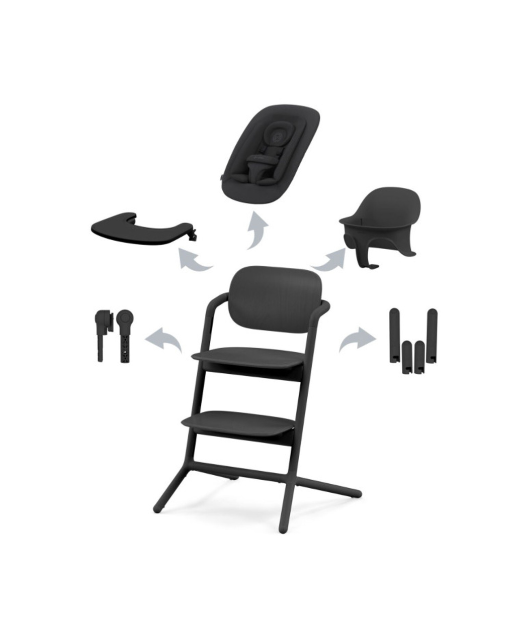 Lemo 4in1 sedia evolutiva con sdraietta e accessori pappa - stunning black - cybex gold