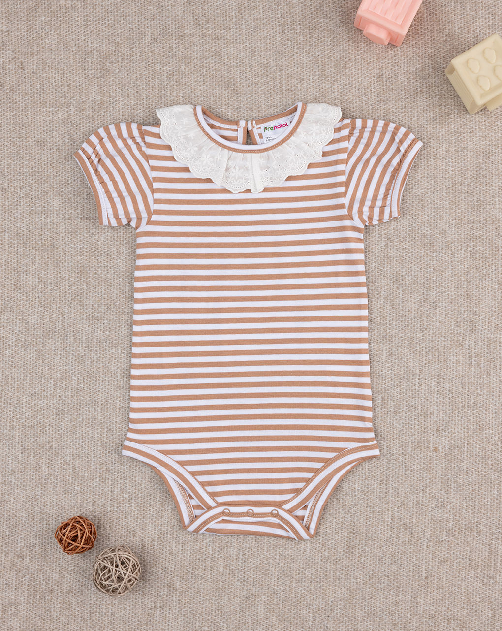 Body bimba marrone rigato con colletto