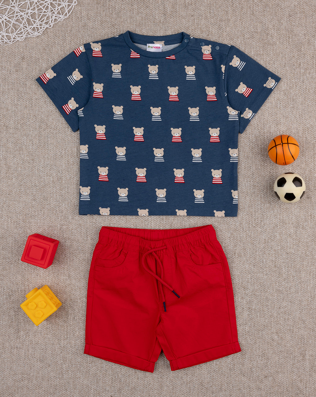Completo bimbo blu/rosso orsetti