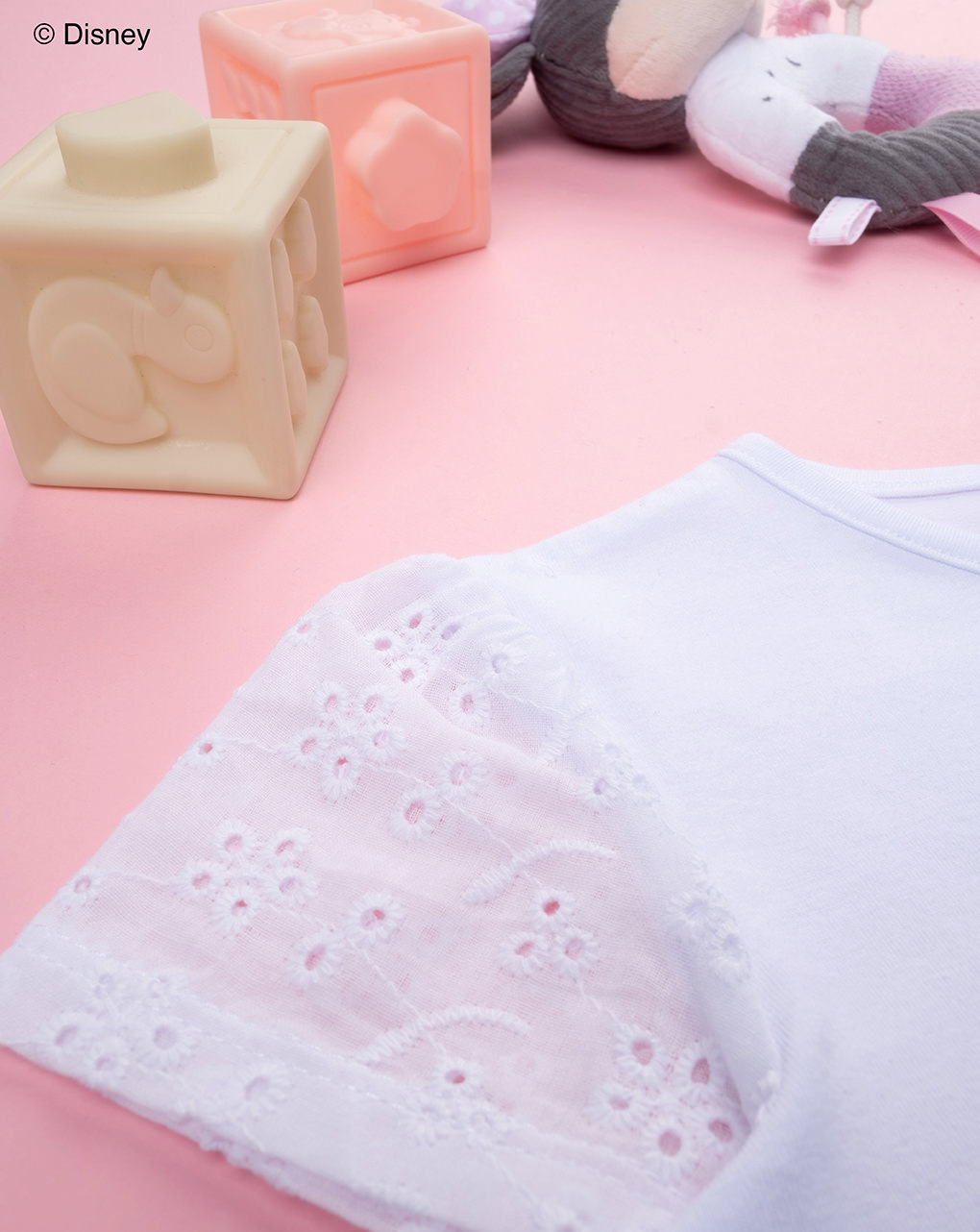 T-shirt bimba bianca minnie e sangallo