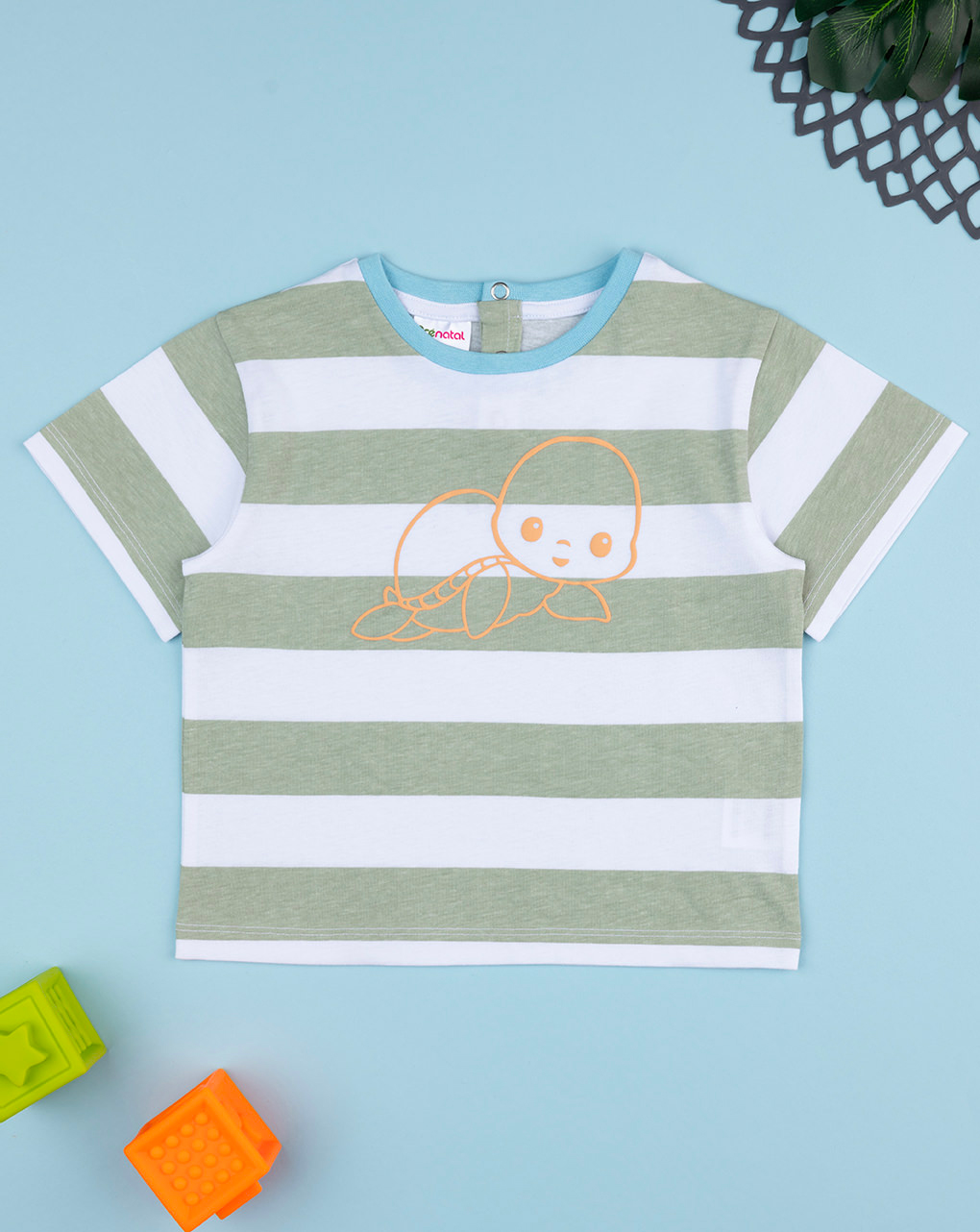 T-shirt bimbo bianco/verde tartaruga