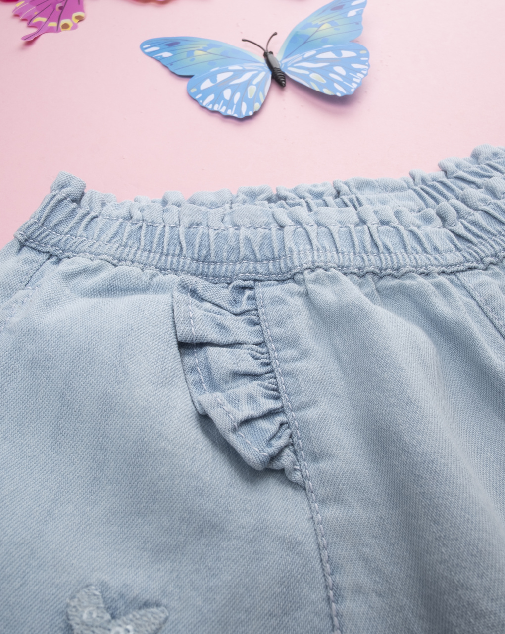 Shorts denim bimba farfalle