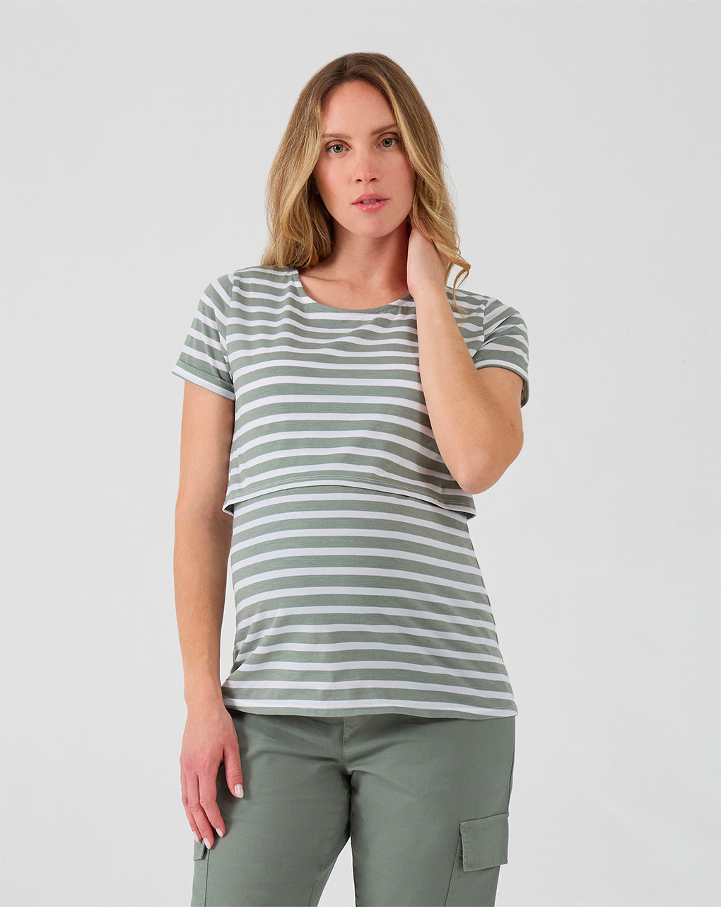 T-shirt premaman allattamento con stampa righe verdi