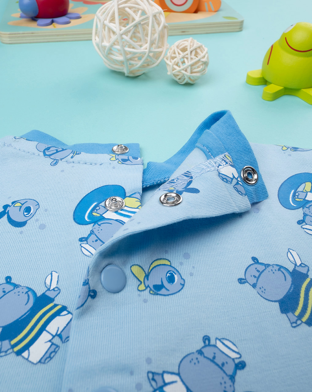 Pagliaccetto neonato a maniche corte "ippopotamo"