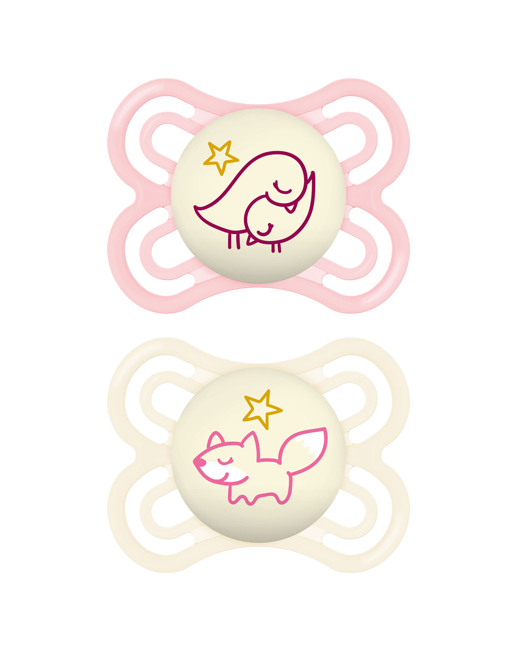 Succhietto perfect night confezione doppia  2-6 mesi con porta ciuccio - rosa - mam