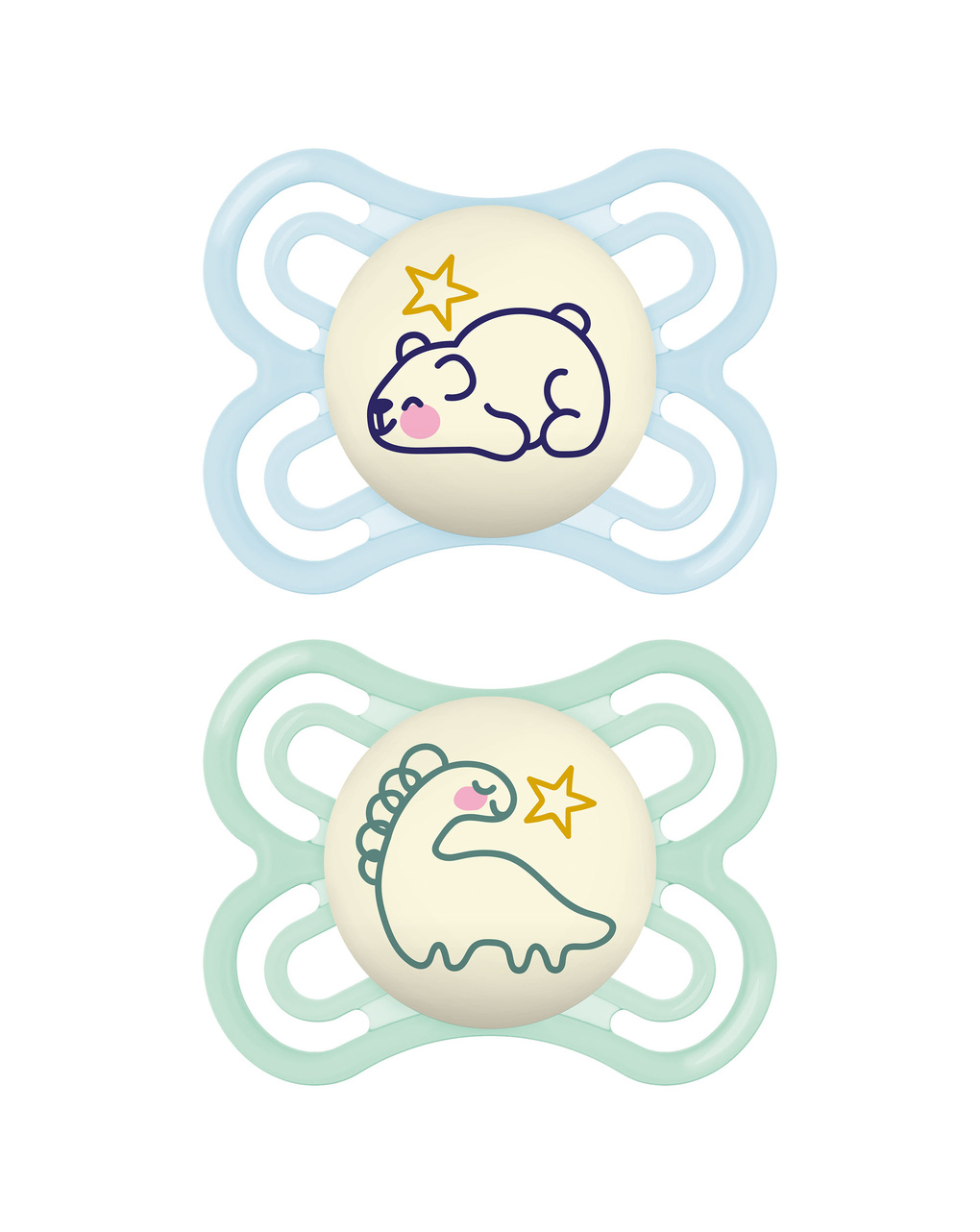 Succhietto perfect night confezione doppia  2-6 mesi con porta ciuccio - azzurro - mam