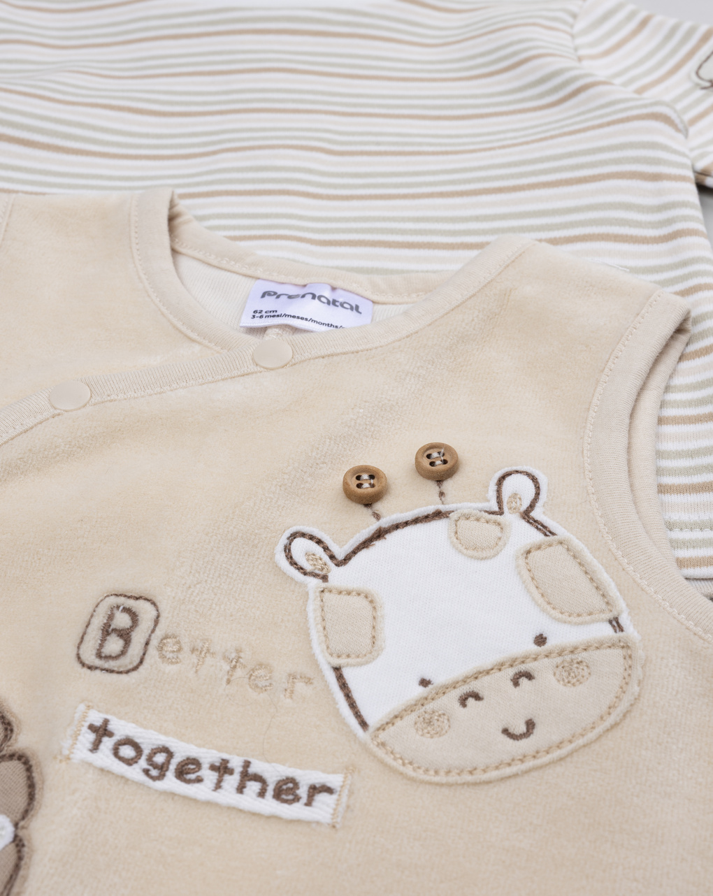 Completo bimbo salopette beige giraffa/leone