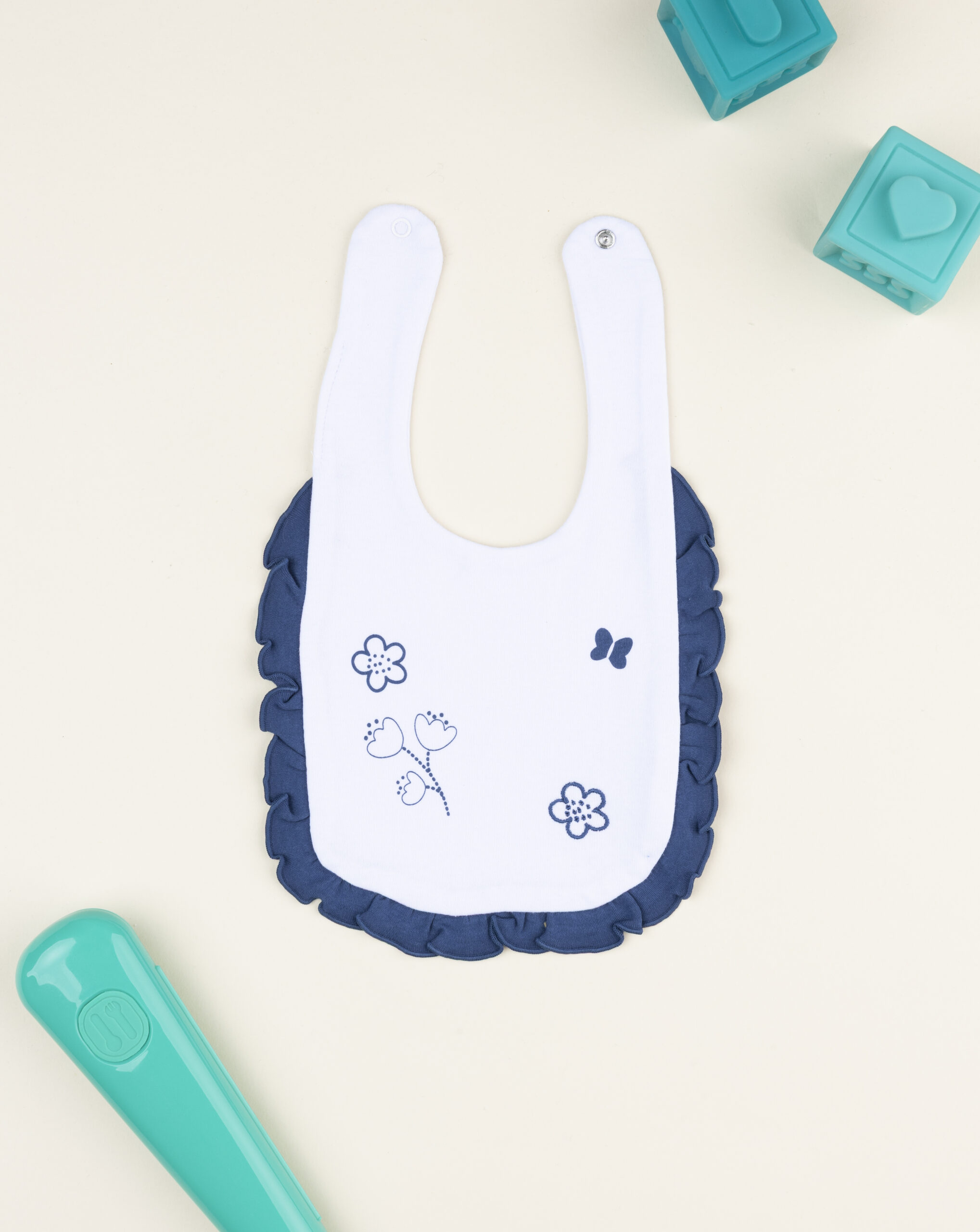 Bavaglino bimba bianco/blu con rouches