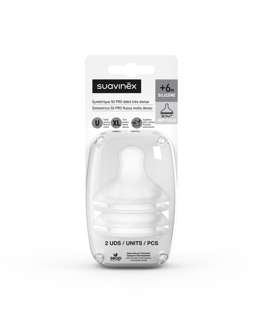 2 tettarelle simmetriche sx pro fisio xl con foro largo - flusso denso - suavinex