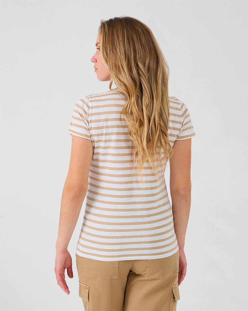 T-shirt premaman allattamento con stampa righe beige