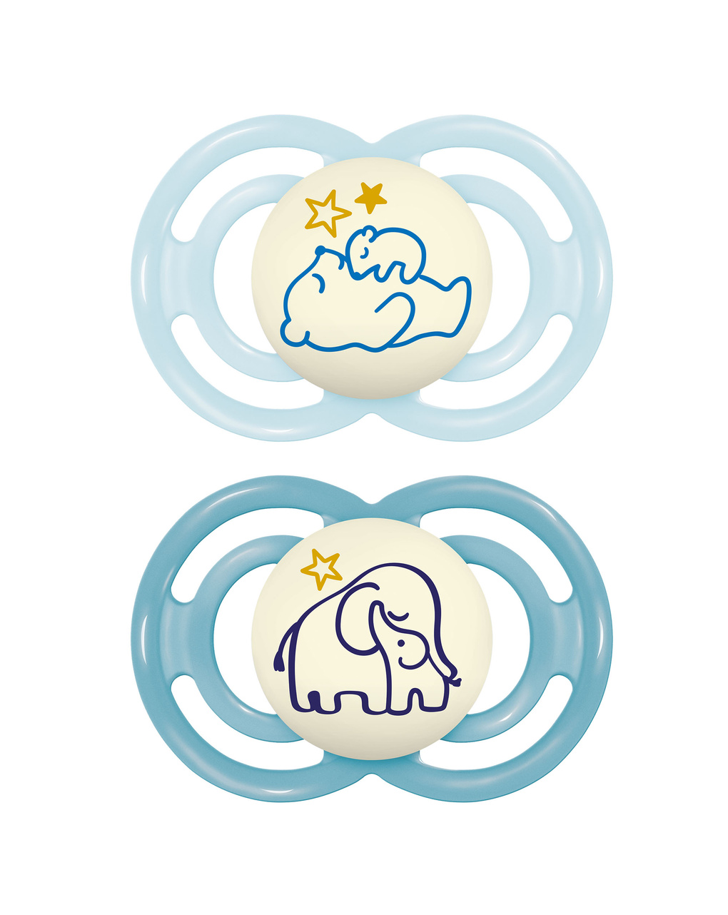Succhietto perfect night confezione doppia 16+ mesi con porta ciuccio - azzurro - mam