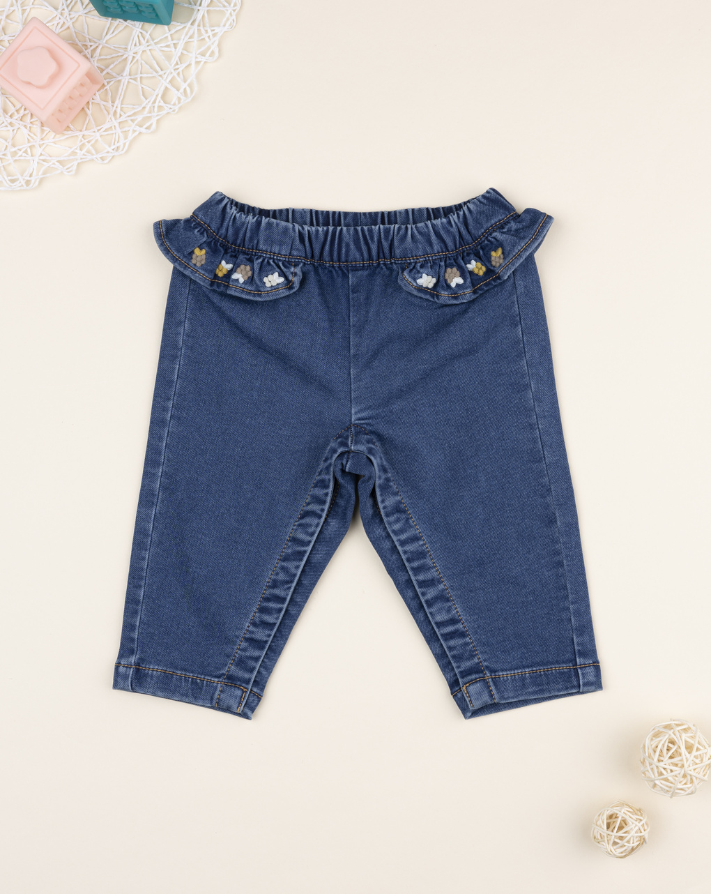 Pantalone bimba blu denim frill