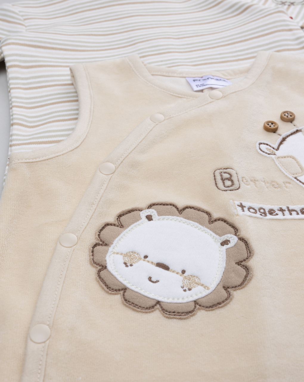 Completo bimbo salopette beige giraffa/leone