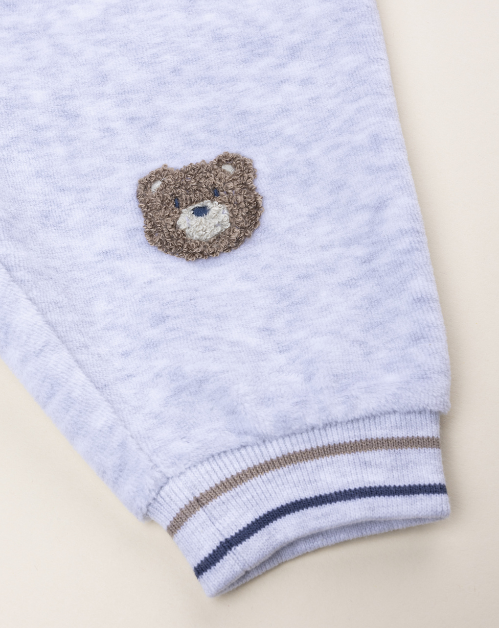 Pantalone bimbo grigio chiaro patch orsi