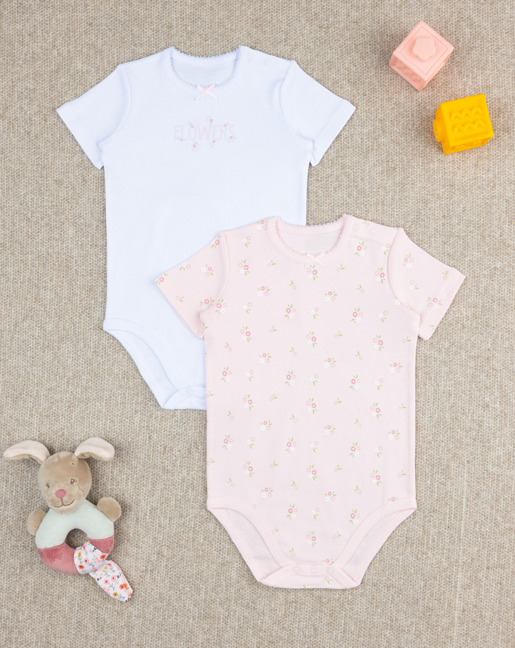 Pack 2 body bimba bianco/rosa mezza manica