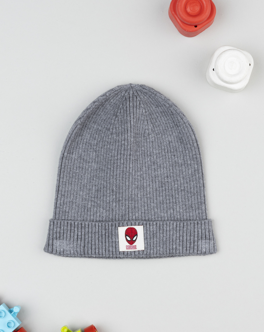 Berretto bambino grigio costina spiderman