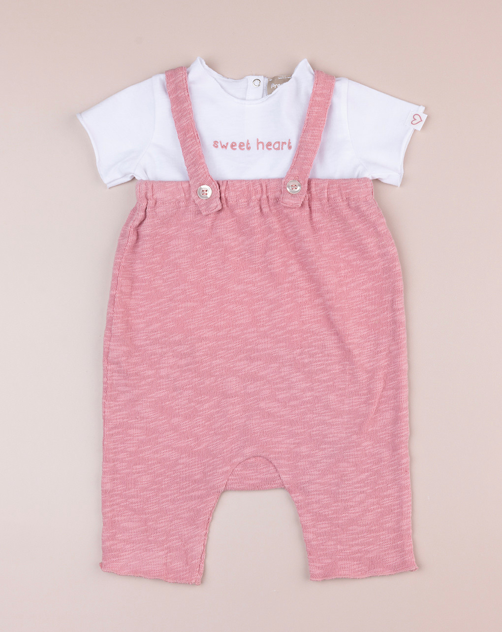 Completo premium bimba t-shirt e salopette lunga rosa