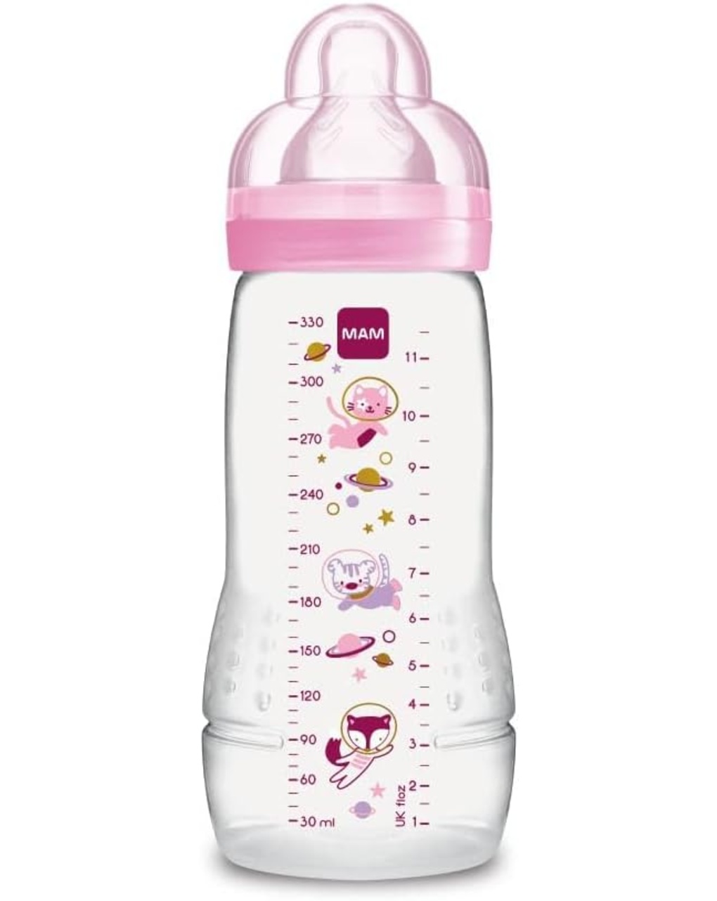 Biberon easy active baby bottle 330 ml 4+ mesi, tettarella misura 3 piatta e simmetrica, rosa  - mam