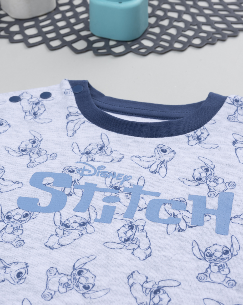Pigiama bimbo grigio/blu allover stitch
