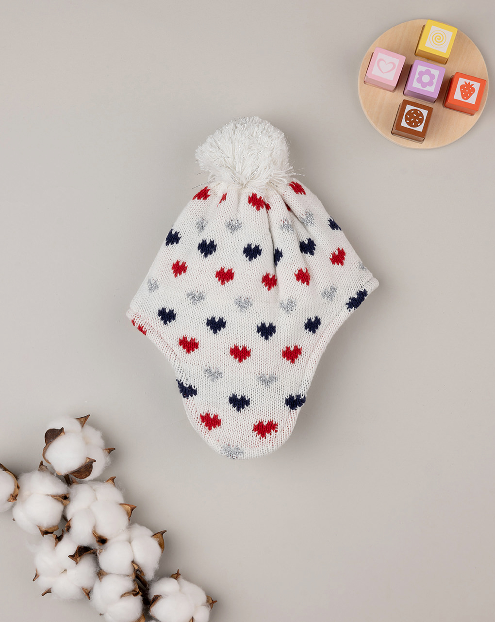 Cappello tricot bimba rosso/blu