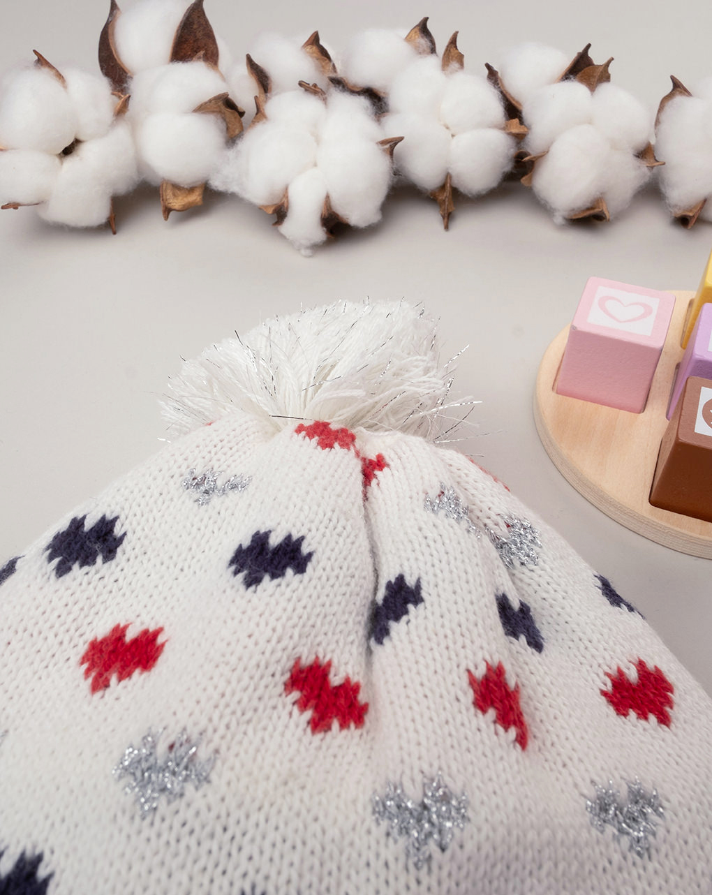 Cappello tricot bimba rosso/blu