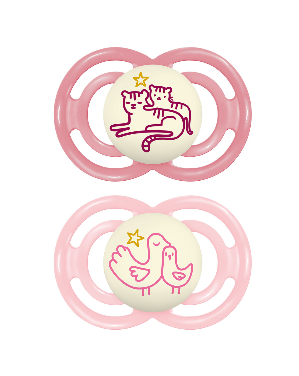 Succhietto perfect night confezione doppia 16+ mesi con porta ciuccio - rosa - mam