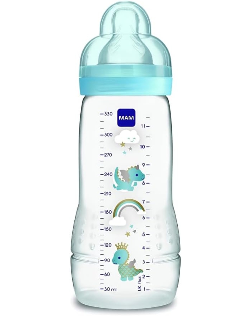 Biberon easy active baby bottle 330 ml 4+ mesi, tettarella misura 3 piatta e simmetrica, azzurro - mam