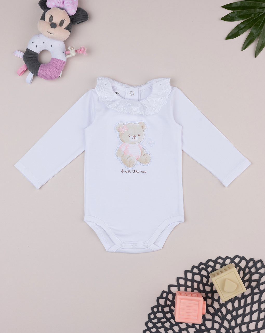 Body bimba bianco stampato con colletto