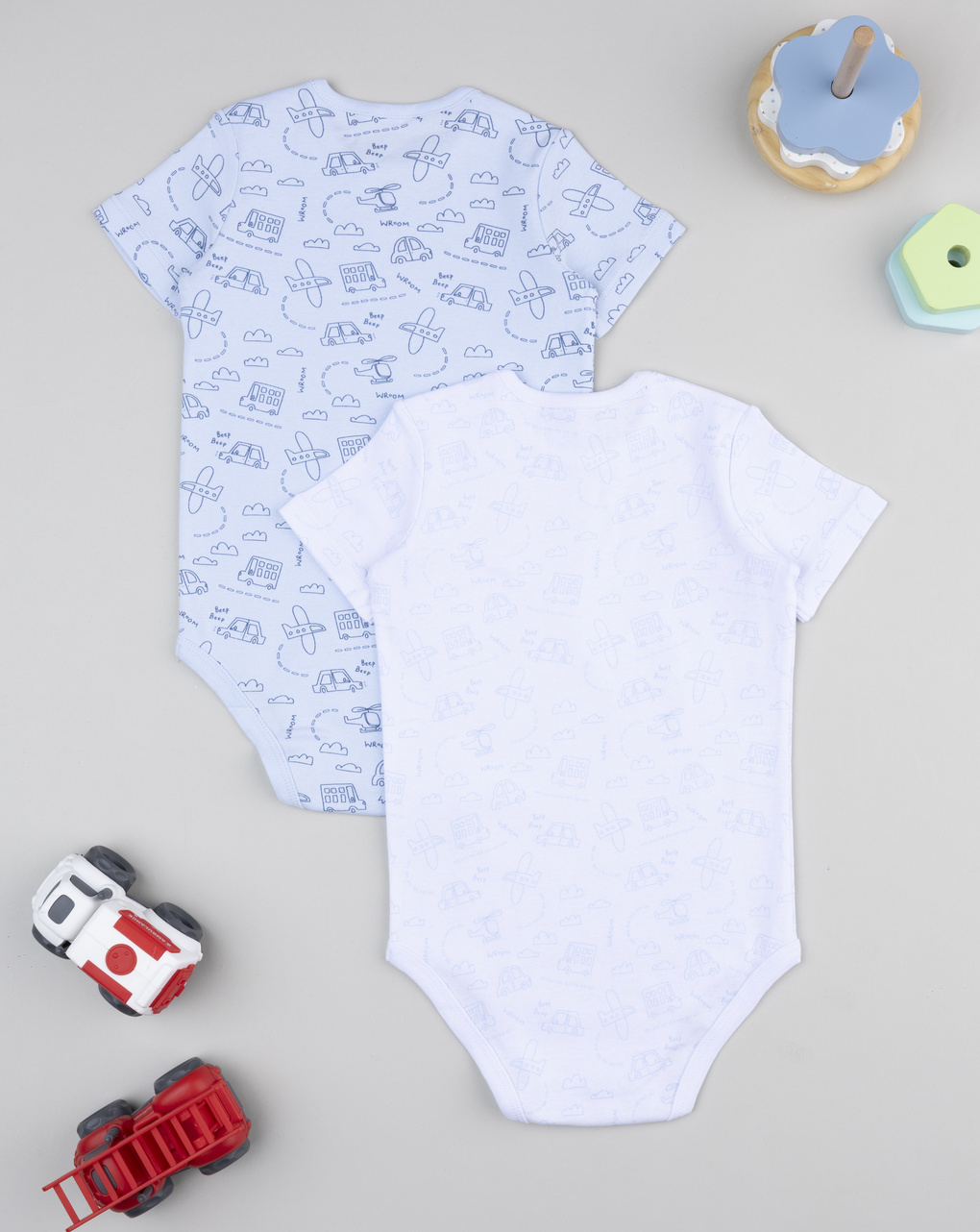 Pack 2 body costina bianco/azzurro bimbo