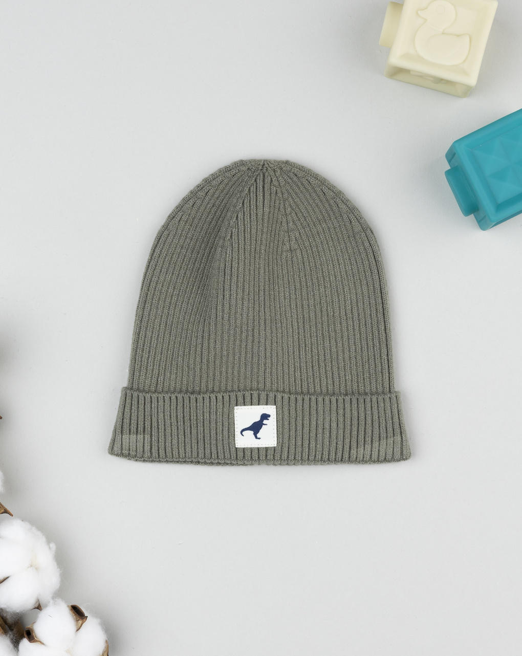 Berretto bambino verde scuro costina dino