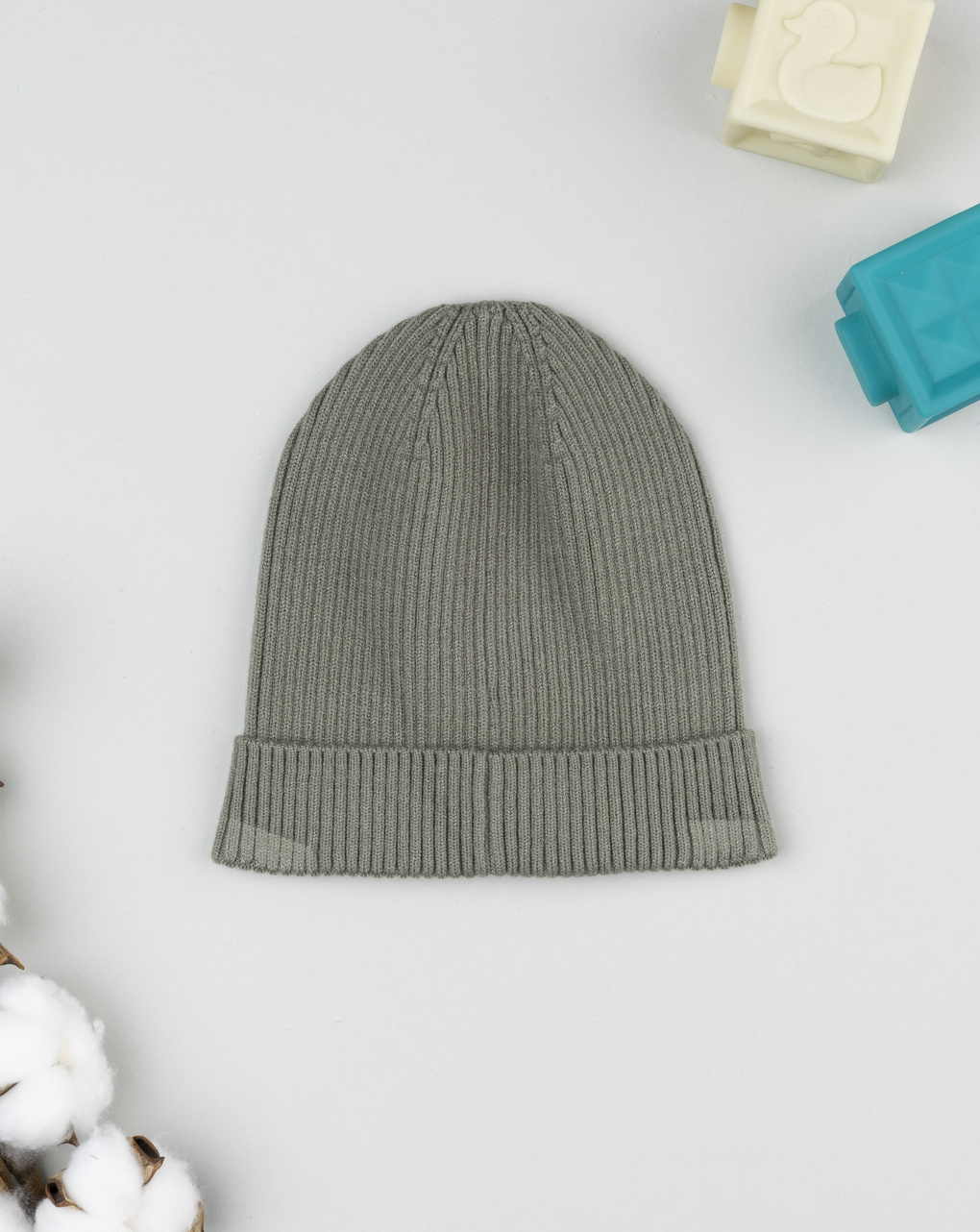 Berretto bambino verde scuro costina dino