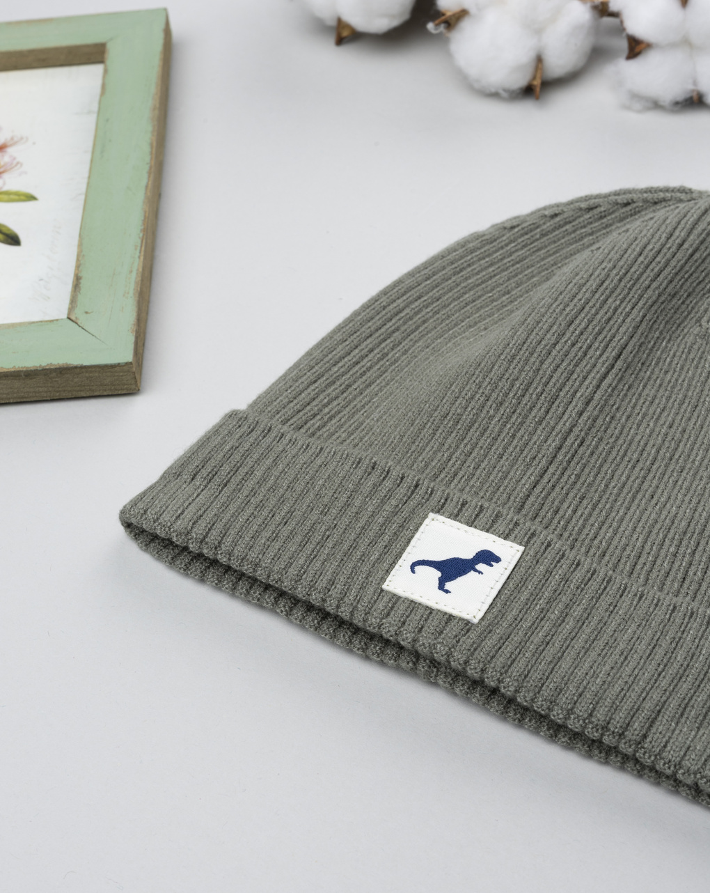 Berretto bambino verde scuro costina dino