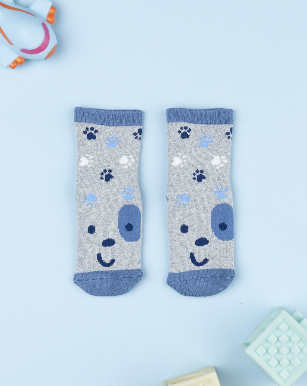 Antiscivolo bimbo grigio/blu cagnolino