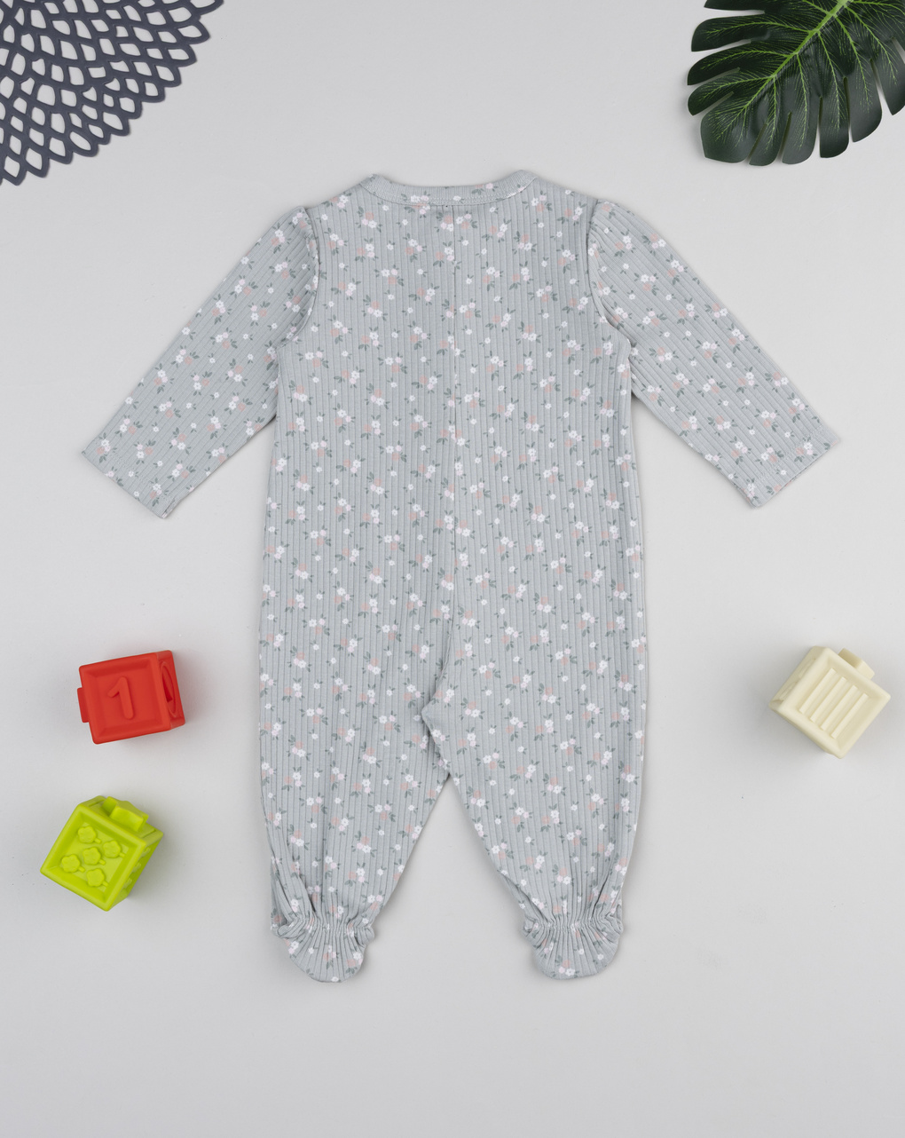 Tutina bimba verde rib fiorellini allover