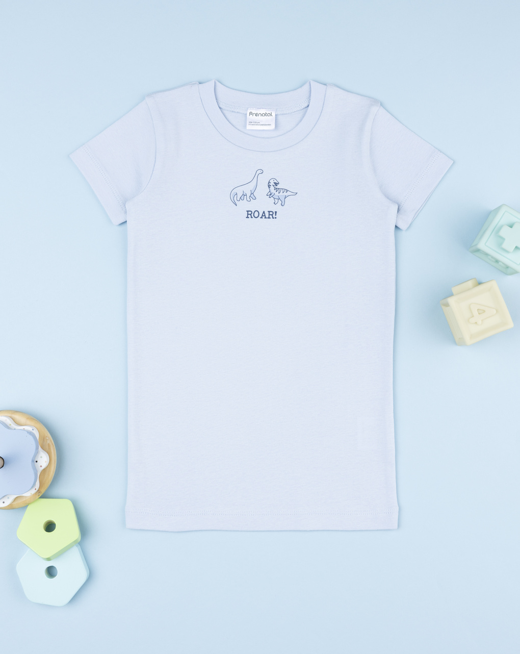 T-shirt costina bambino azzurra dinosauri