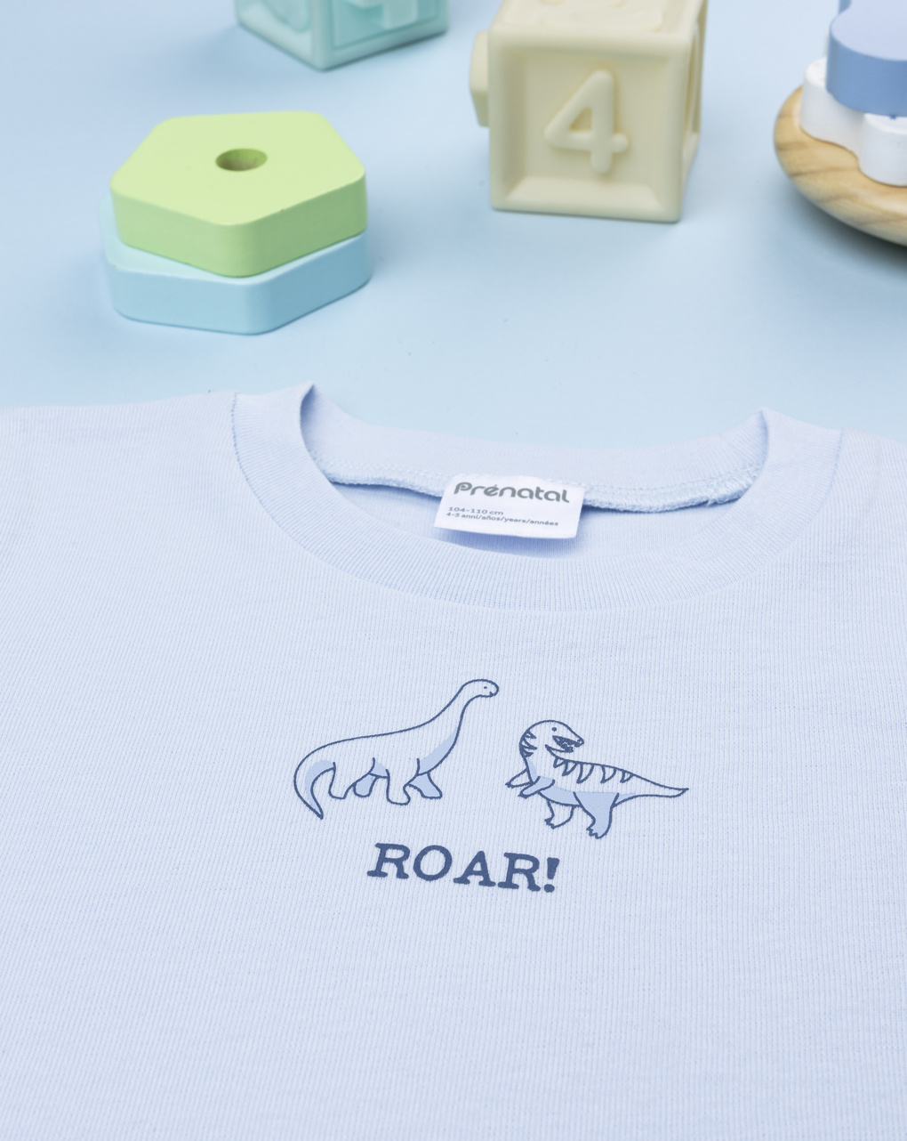 T-shirt costina bambino azzurra dinosauri