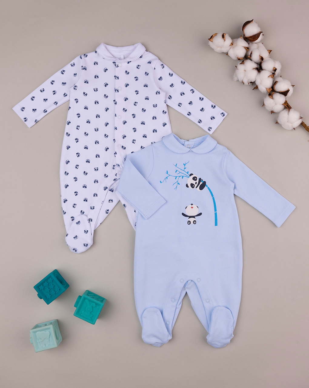 Pack 2 tutine in interlock bianco e azzurro