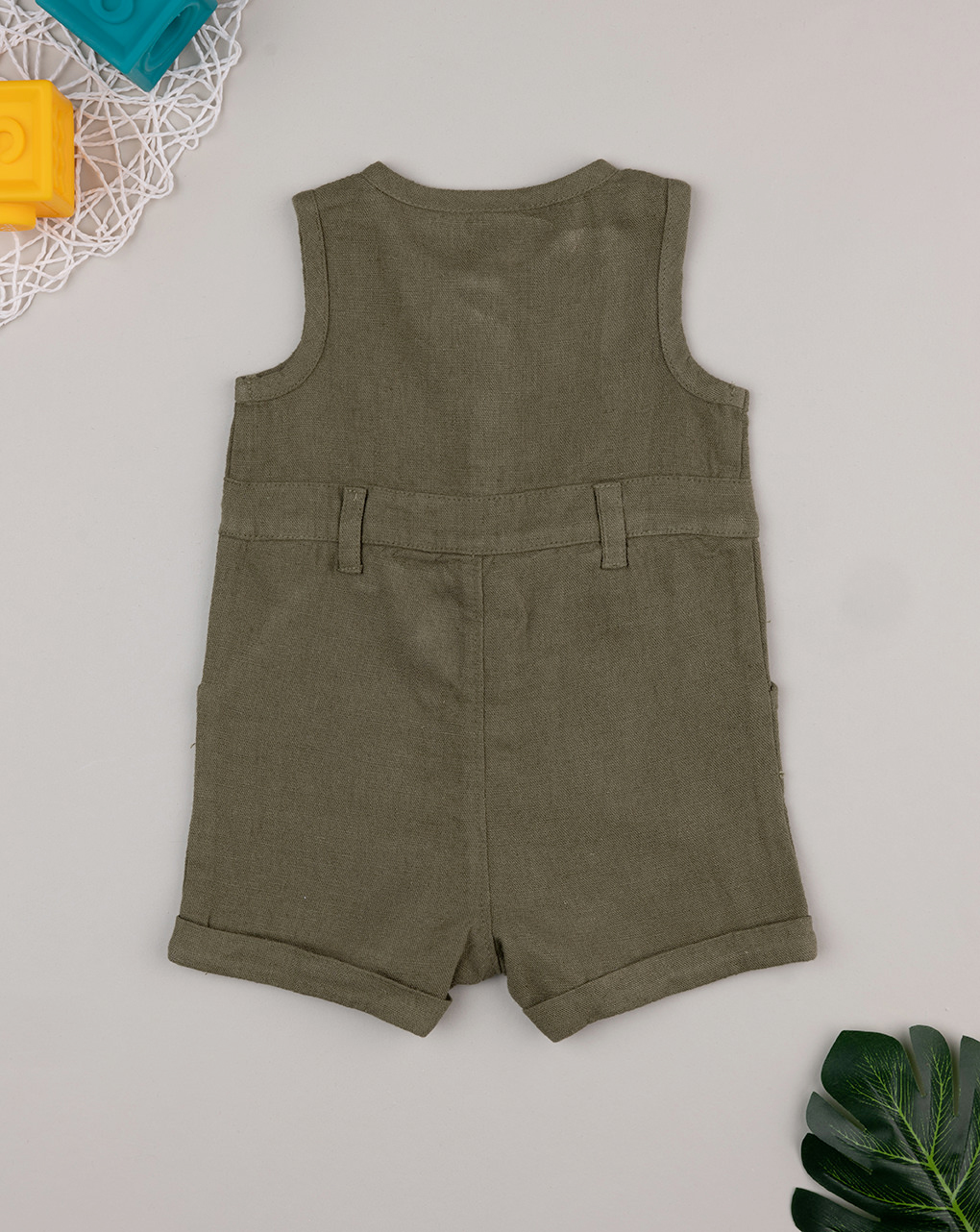 Pagliaccetto neonata verde misto lino