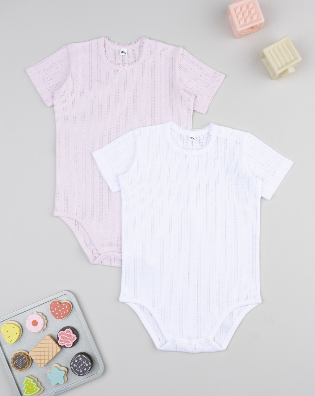 Pack 2 body bimba bianco/rosa maniche corte