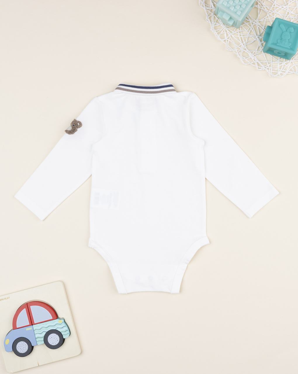 Body maniche lunghe bimbo bianco patch orso