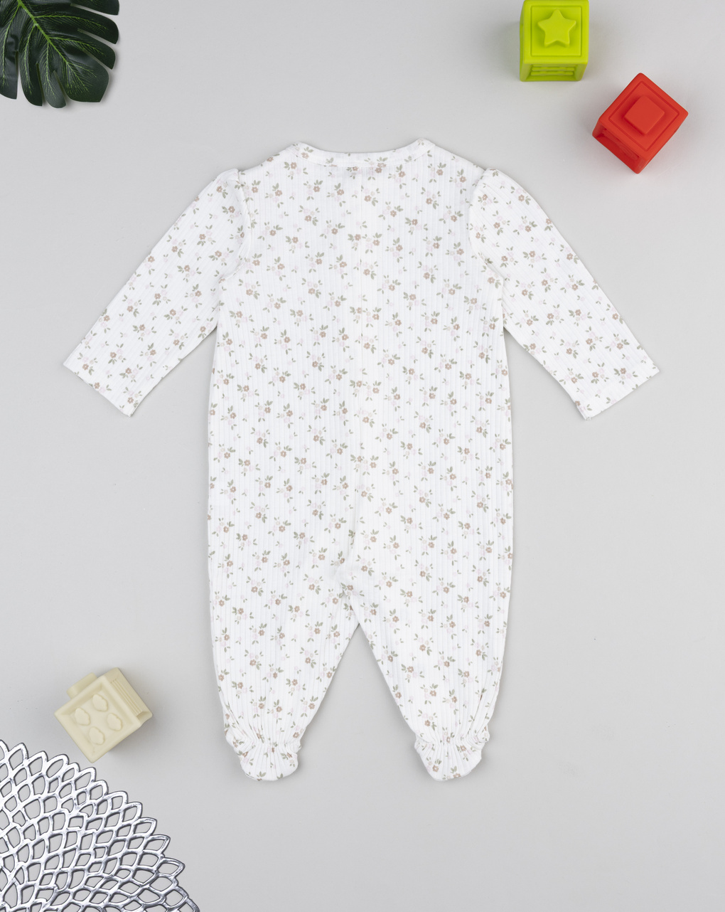 Tutina bimba bianca rib fiorellini allover