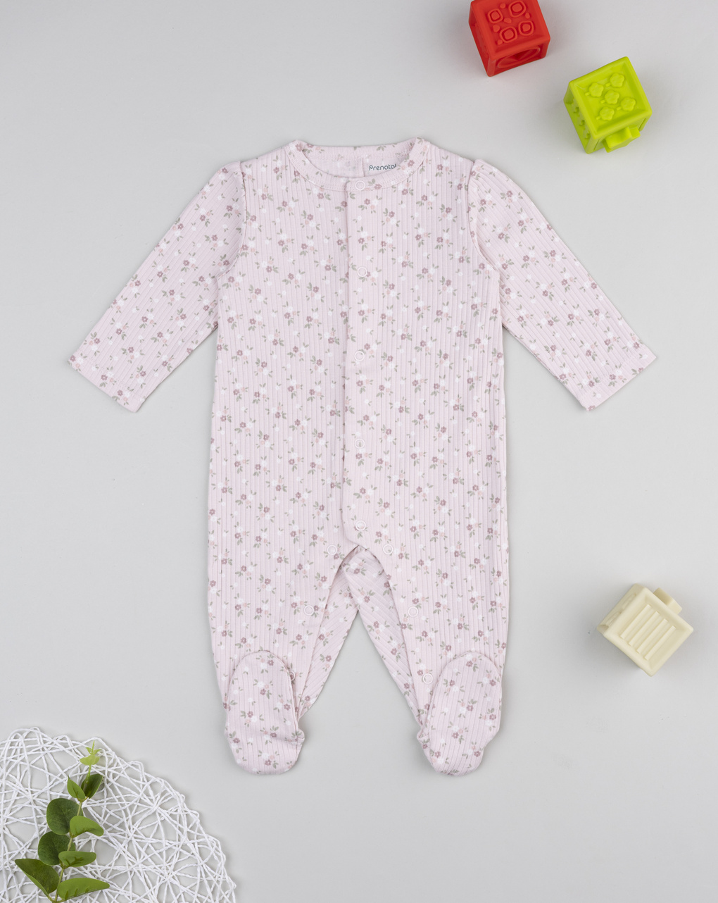 Tutina bimba rosa rib fiorellini allover