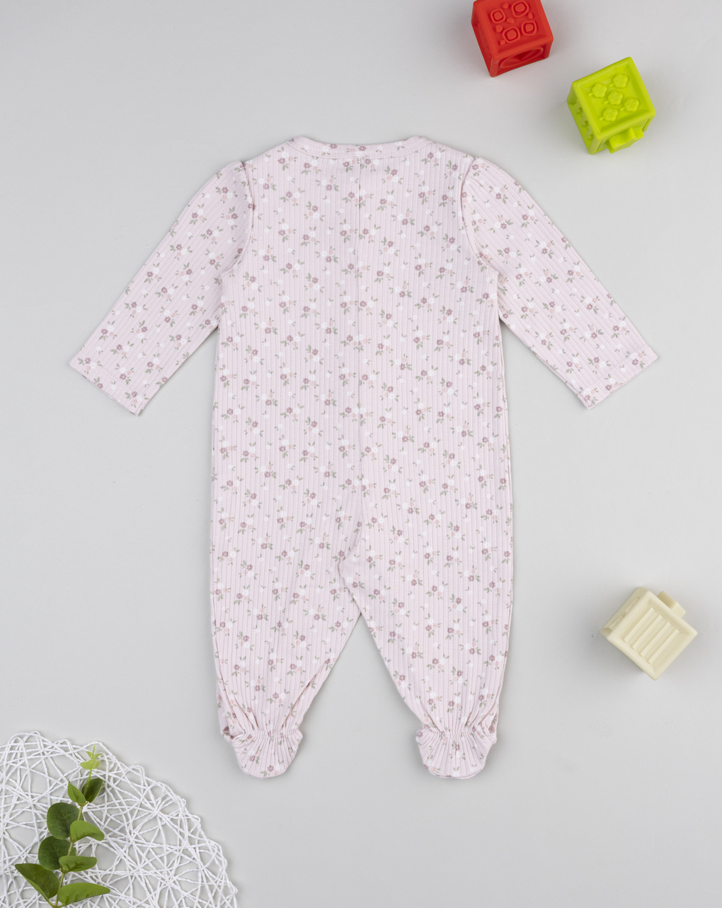 Tutina bimba rosa rib fiorellini allover